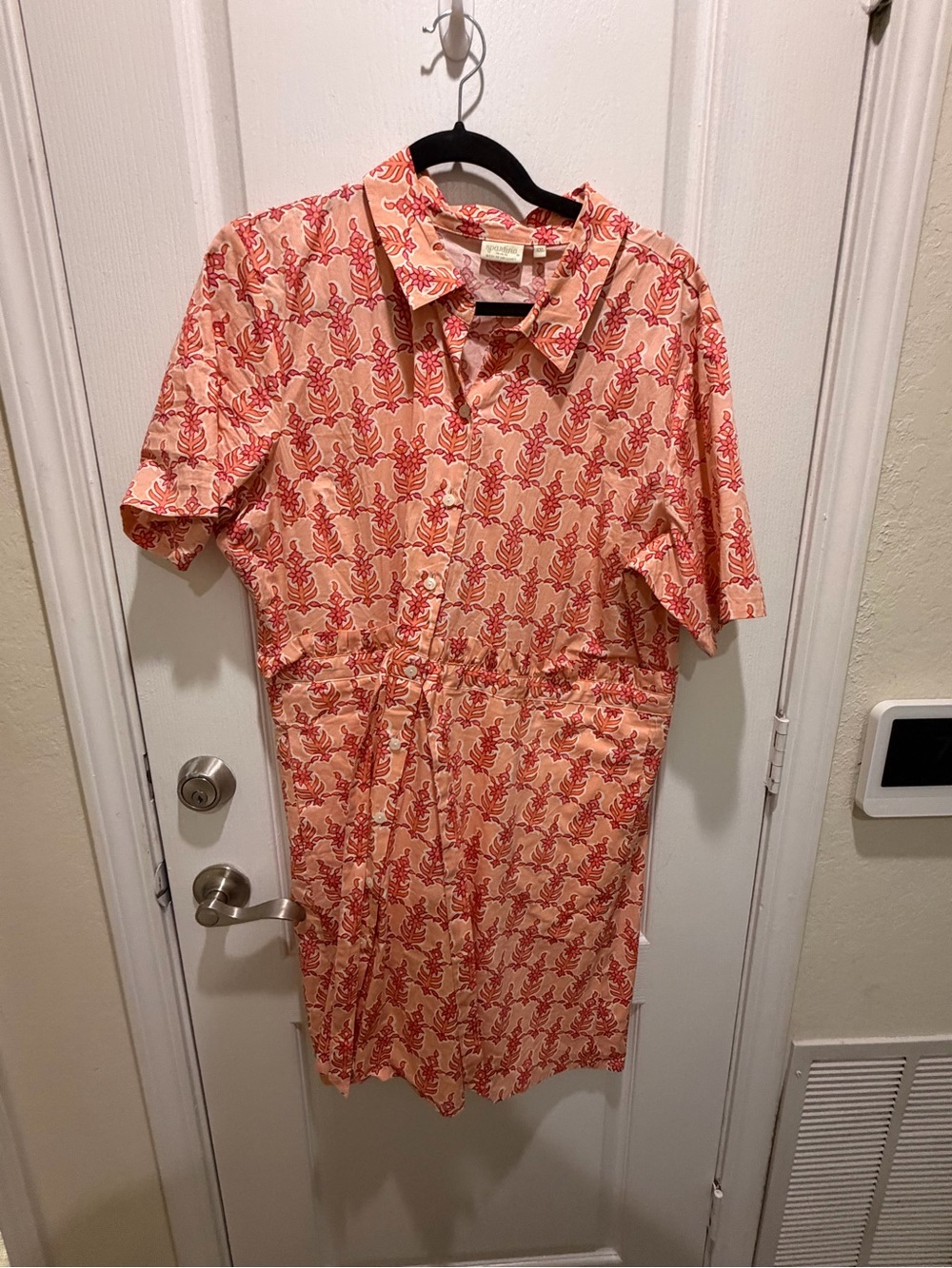 Spartina 449 Coral and Red Printed Midi Shirt Dress